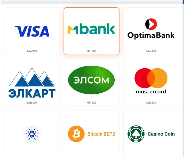 Банк карталары (Visa, MasterCard)